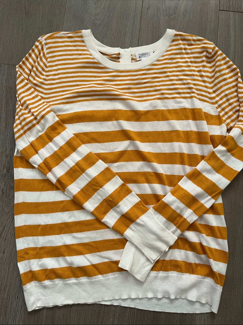 Market & Spruce Mustard and White Striped Crewneck